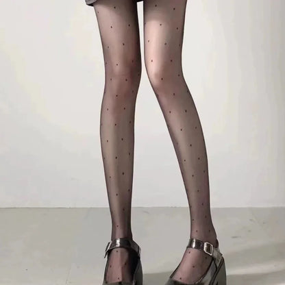 Sexy Dot Printed Women's Tights Black High Waist Elastic Pantyhose Ultra-Thin Translucent Soft Leggings Anti-hook Silk Socks.