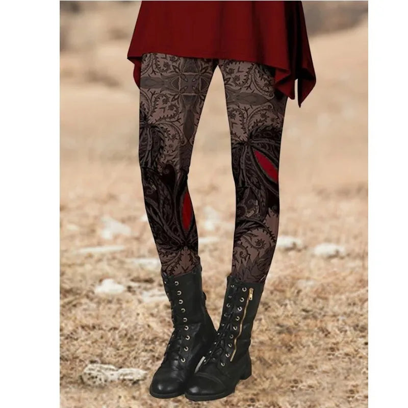 Women Legging Retro Floral Slim Fit Leggings Artistic Print Soft Stretchy Pants Forest Style Ethnic Style Trouser Autumn Winter.