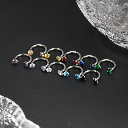 2Pcs 6/8/10mm Stainless Steel Zircon Piercings Earrings Horseshoe Ring Piercing Nose Ear Belly Rings Body Jewelry For Women/Men.