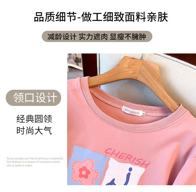 175kg plus size Damen büste Frühling Herbst lose Langarm bedrucktes Sweatshirt Top schwarz rosa 6xl 7xl 8xl 9xl 10xl 11xl.