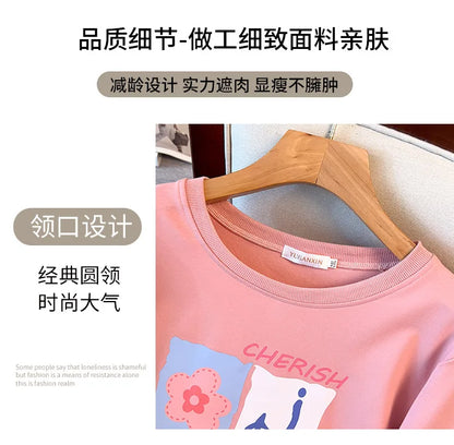 175kg plus size Damen büste Frühling Herbst lose Langarm bedrucktes Sweatshirt Top schwarz rosa 6xl 7xl 8xl 9xl 10xl 11xl.