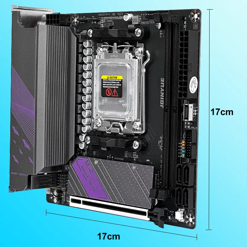JGINYUE AM5 Motherboard supports AMD Ryzen 7000 series CPU processors DDR5 dual channel Memory RAM ITX B650i Night Devil.