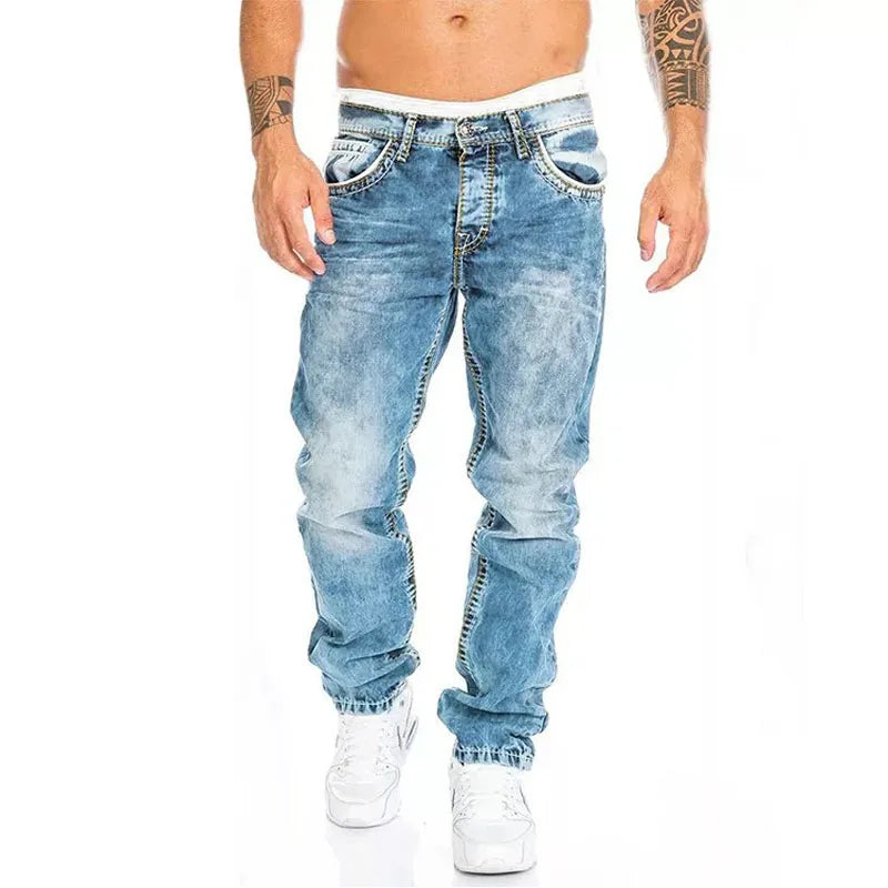 Mens Jeans Brands Straight Stretch Slim Jean Homme Pantalones Hombre Casual Pants Denim Trousers Baggy Jeans Black Blue.