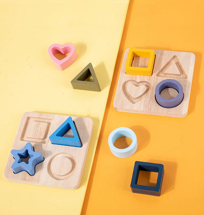 Montessori Baby Puzzles Silicone Toys Geometric Shape Jigsaw Board Matching Games Educational Learning Toys Food Grade Silicone