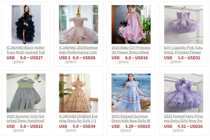 2025, Kinderkleid, Performance-Outfit, Mädchen, Blumen-Pailletten, geschwollenes Kleid, rote Partykleidung, Kinder, Mädchen, Geburtstag, Prinzessinnenkleider, glitzernd.