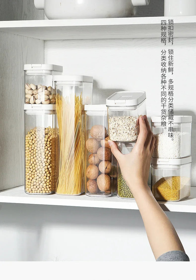 Clear Food Grade Plastic Storage Jar Airtight Seal for Kitchen Snacks Cereals Beans Kitchen Storage Organizer Kitchen Storage.