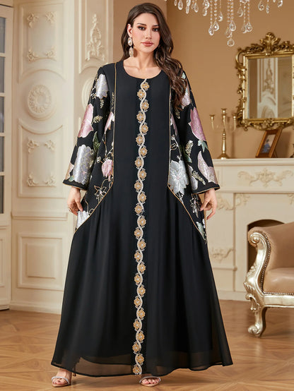 Uni Muslim Embroidery Petal Sleeve Dresses Women's Jalabiya Ramadan Moroccan Dubai Fashion Kebaya Casual Loose Abayas 2025.