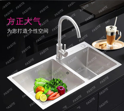 Stainless steel  double sink, kitchen , vegetable basin, thickened countertop and undercounter basin, double basin, dishwasher