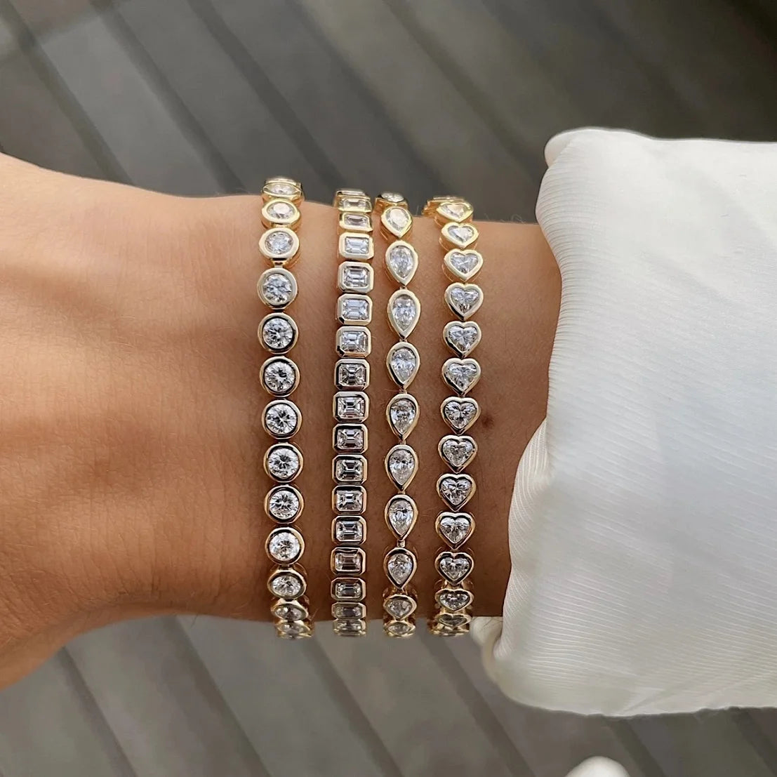 Various Shaped Geometric Bezel Cubic Zirconia 5A CZ Tennis Chain Bracelet Classic Fashion Women Jewelry.