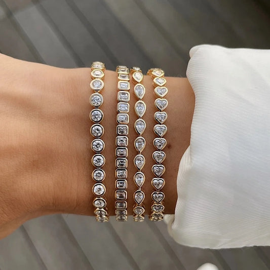 Various Shaped Geometric Bezel Cubic Zirconia 5A CZ Tennis Chain Bracelet Classic Fashion Women Jewelry.