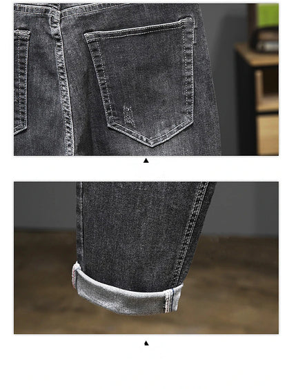 2024 New Spring Autumn Men's Nine-Point Pants Slim Jeans Fashion Casual Denim Trousers Smoke Gray Blue Gray Brand Clothing.