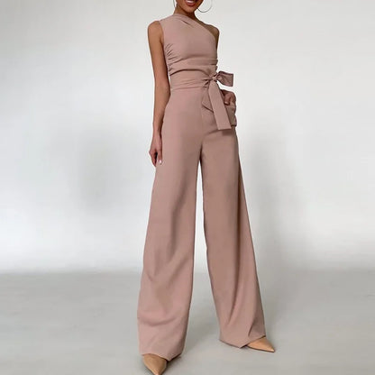 Women Elegant Slash Collar Straight Romper Sexy Off Shoulder Suit One Piece 2023 Fashion Lady High Waist Bow Solid Jumpsuits.