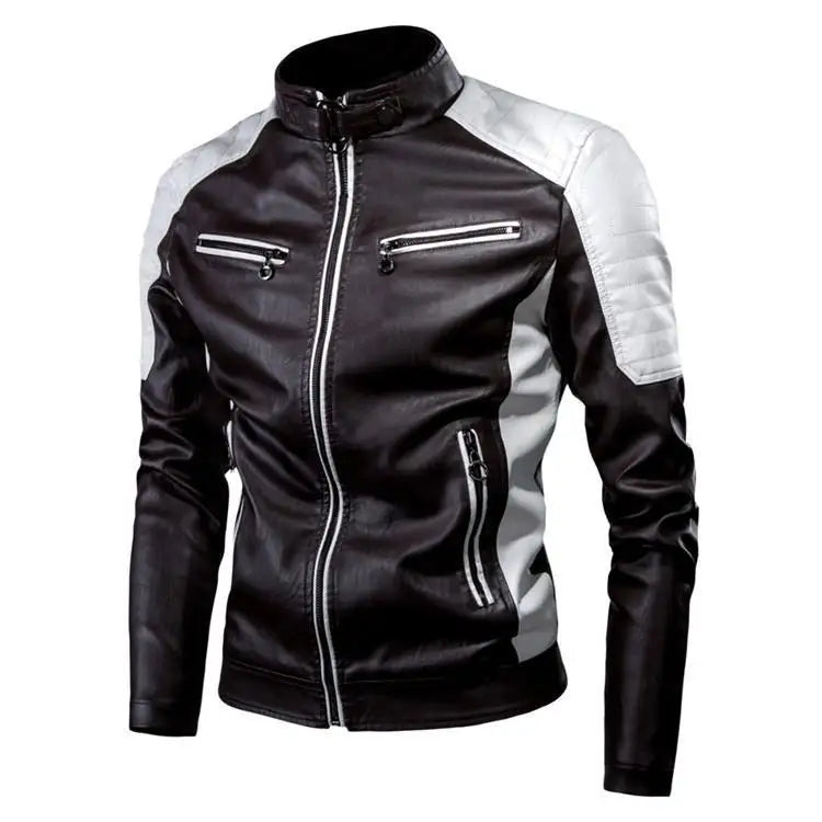 M-5XL Plus Size Men's Motorcycle Leather Jacket Winter Warm Stand Collar PU Biker Coat Casual Streetwear Fleece Lined Outerwear