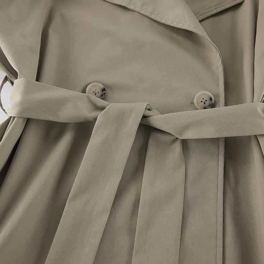 2025 Women Fall Lace-up Cropped Trench Coat Fashion Lapel Long Sleeves Wide Shoulder Windbreaker Jacket Commuting Daily Jackets.