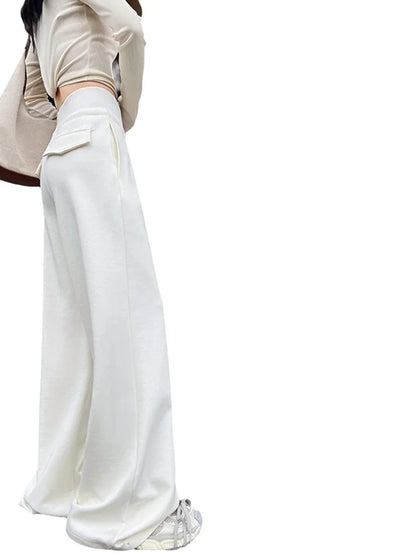 Graue Sporthose für Damen mit hoher Taille und lockerem, schlankem, geradem Bein und weitem Bein. Amerikanische Jogginghose..