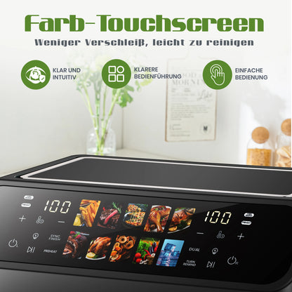 10L Multi Function Dual Basket air fryers Smart machine Viewing Window Electric Hot fryer Oilless Cooker with LED Touch Control.