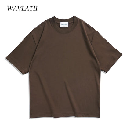 WAVLATII Oversized Summer T shirts for Women Men Brown Casual Female Korean Streetwear Tees Unisex Basic Solid Young Cool Tops.