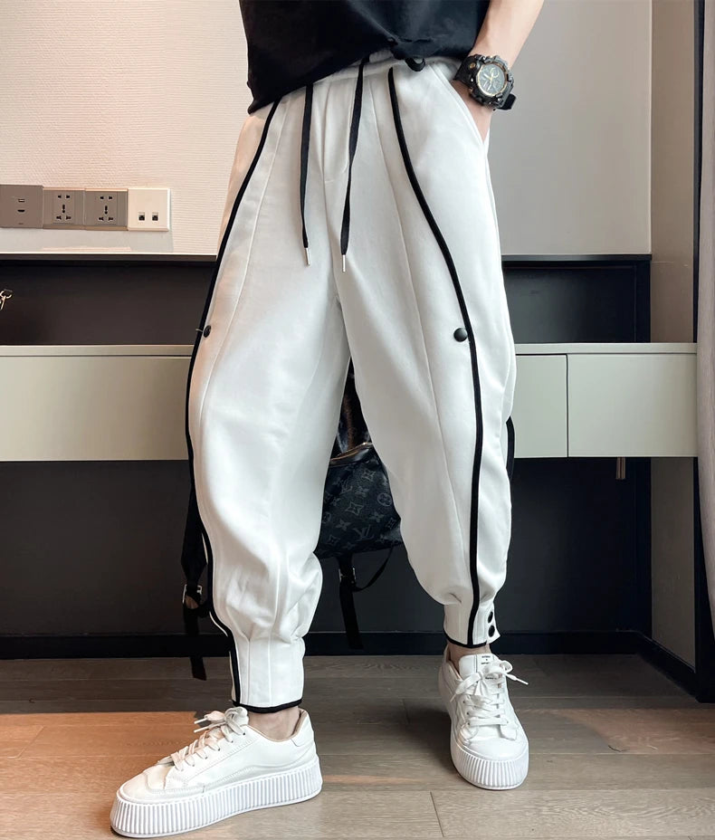 Spring Autumn Casual Joker Harlan Pants Sports Bundle Leg Waist Pants Streetwear Fashion Men Black White Grey Elastic Trousers.