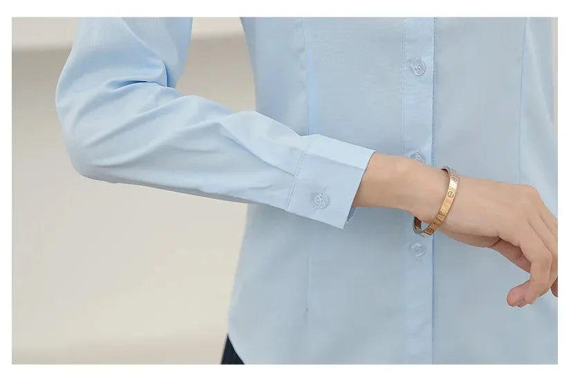 Elegant Women Shirts Woman White Shirt Long Sleeve Blouse Office Lady business Pink Shirts Button Solid Women work Blouses Tops.