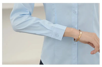 Elegant Women Shirts Woman White Shirt Long Sleeve Blouse Office Lady business Pink Shirts Button Solid Women work Blouses Tops.