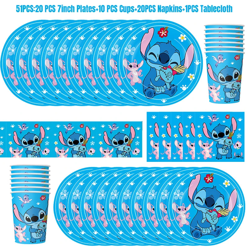 Disney Stich Geburtstag Dekorationen Einweg Geschirr Teller Serviette Stroh Tischdecke Folie Ballon Party Liefert Kinder Geschenke