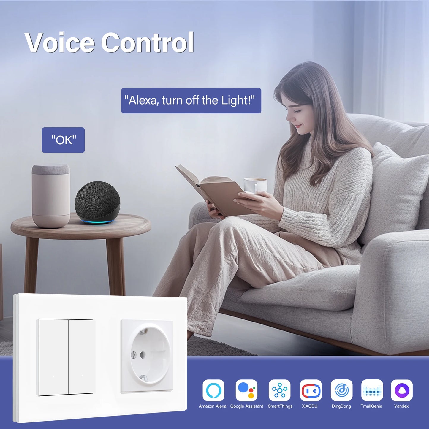 BSEED Zigbee Click Wandschalter Serie Intelligente Lichtschalter Gelbe Hintergrundbeleuchtung Glasrahmen Tuya-Schalter EU-Wandsteckdose USBC-Anschluss.