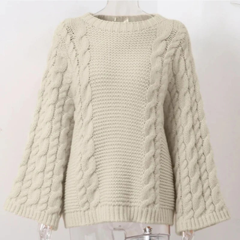 Oversize Stricken Pullover Frauen Casual Faul Rundhals Knick Solide Pullover Weibliche Herbst Winter Lose Ärmeln Strickwaren Dame.