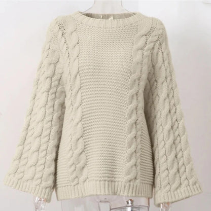 Oversize Stricken Pullover Frauen Casual Faul Rundhals Knick Solide Pullover Weibliche Herbst Winter Lose Ärmeln Strickwaren Dame.