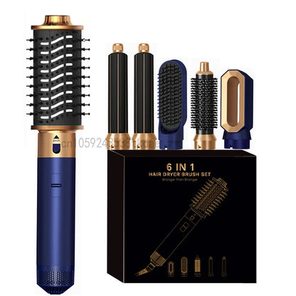 6 in 1 Hair Dryer Brush Hot Comb Set Professional Curling Iron Hair Straightener Styling Tool Negative ions Hair Dryer Household