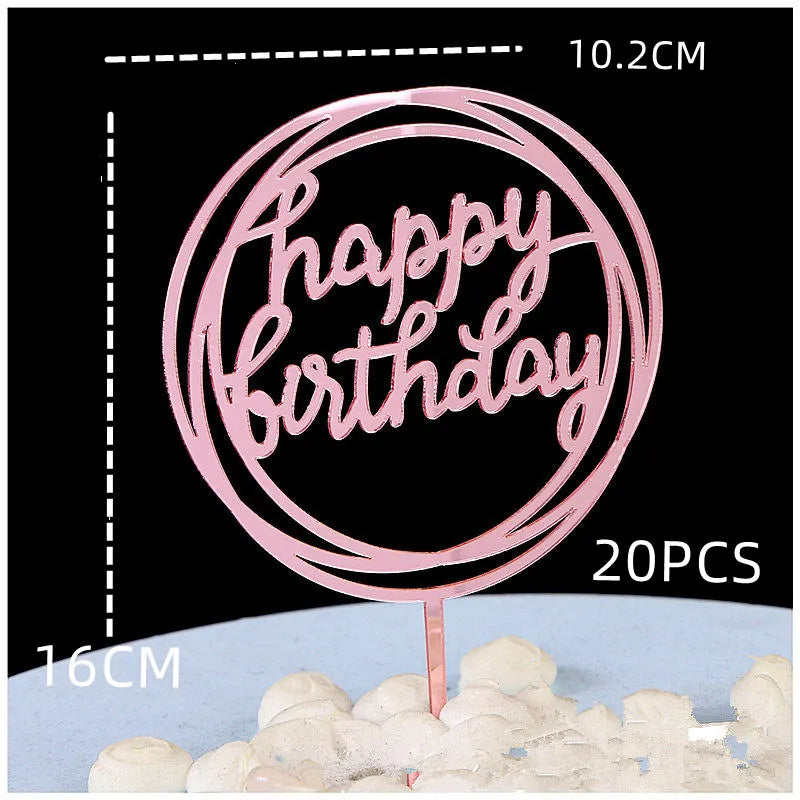 10 Stück Roségold Happy Birthday Kuchendeckel Silber Schwarz Schlichtes Design Acryl Kuchendeckel Babyparty Party Dessert Dekoration.