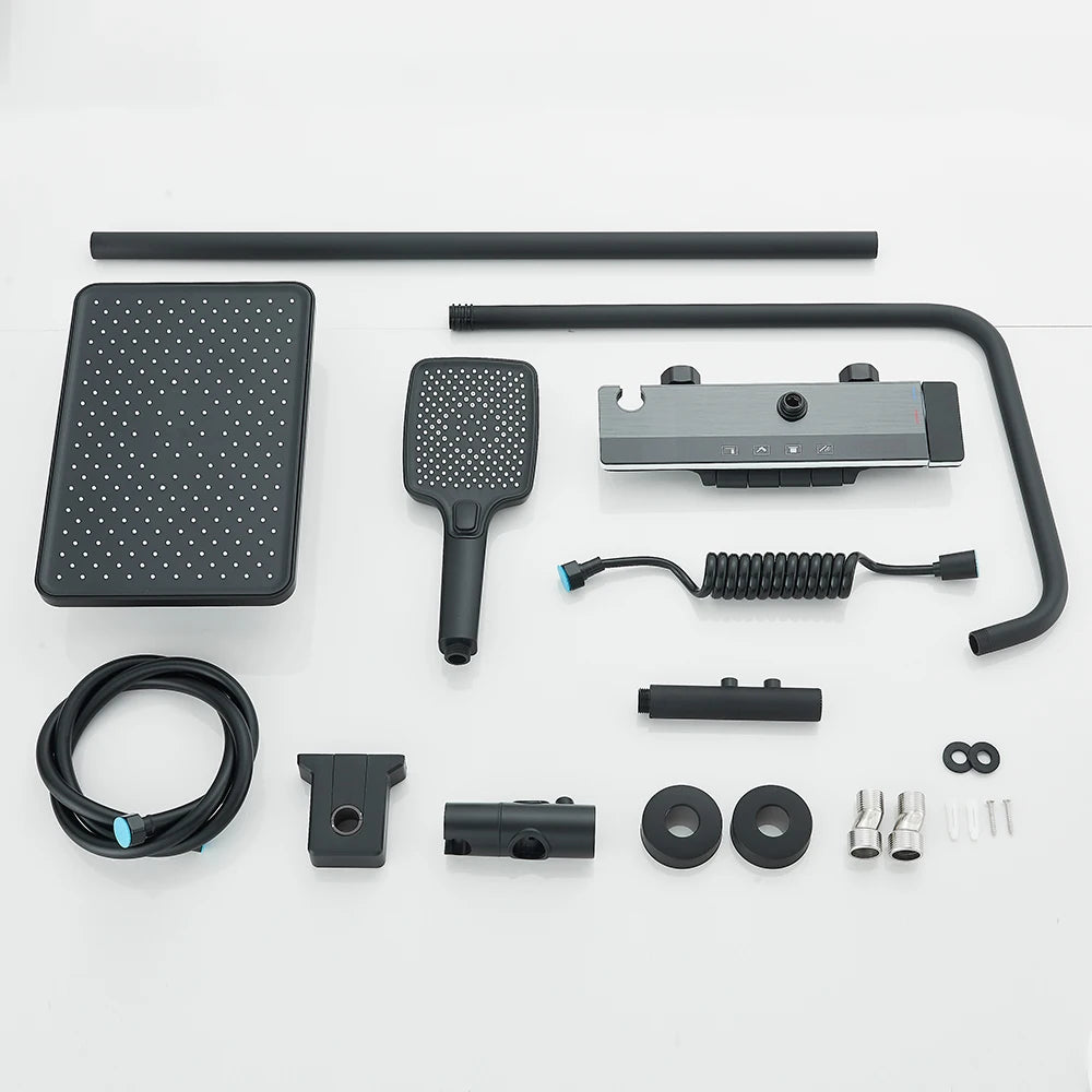 LCD Display Screen Shower Faucet Bathroom Hot Cold Control Background Lights Shower Set Piano Shower System Wall Mounted