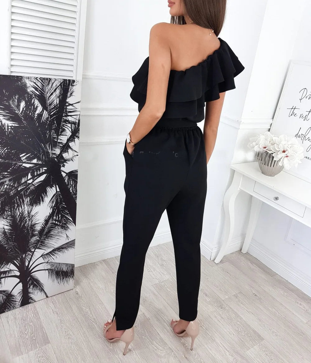 Summer Sexy Strapless Sleeveless Women's Party Jumpsuit Fashion Peplum Slim Fit Lace Up Elegant Female Office Jumpsuit Bottoms.