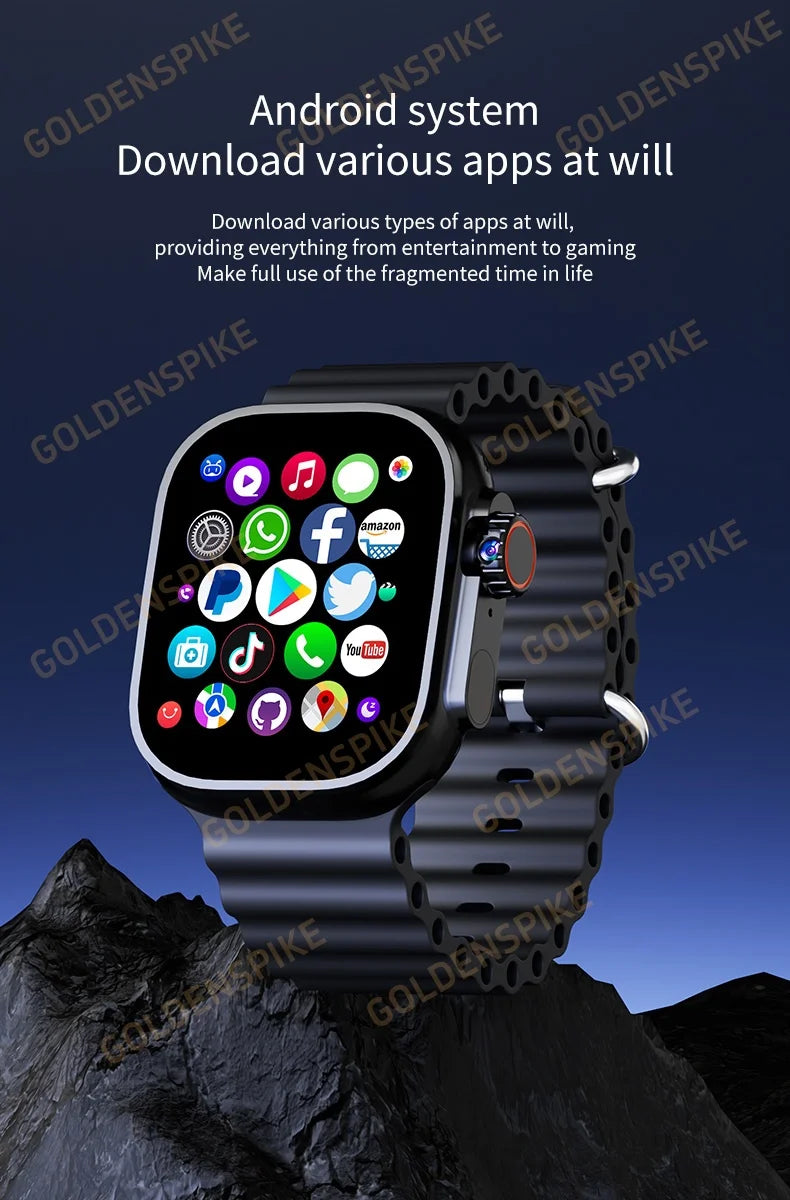 DW100 Pro Android Smartwatch Fingerprint Unlock Control Smart Watch 256GB ROM Free Download App WIFI GPS Camera 2.29inch Amoled.