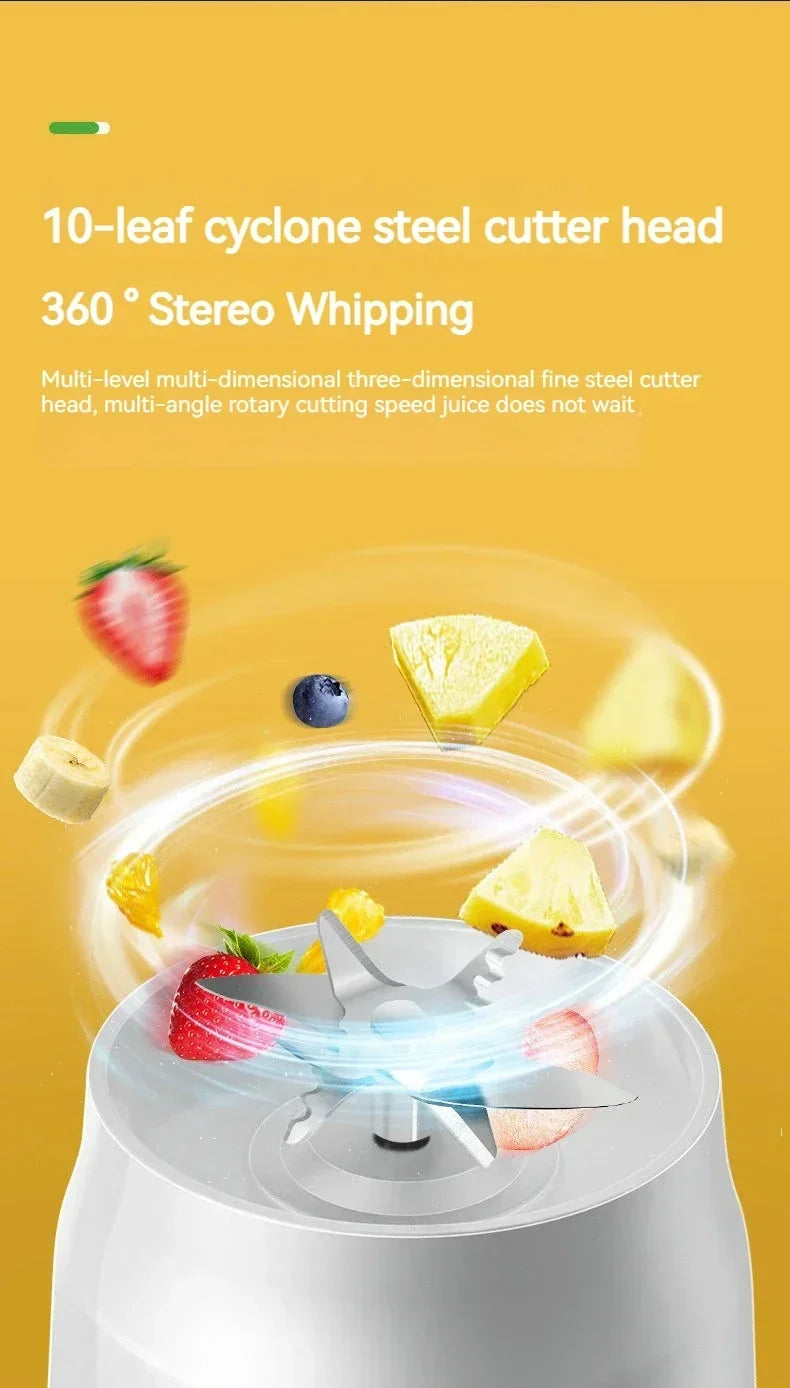 Portable Wireless Blender Electric Fruit Juicer Machine For Orange Ice Crushing 10 Blades Auxiliary Food Machine 1500mA Mixer.