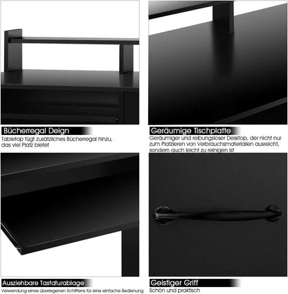 Schreibtisch mit Schublade, Tastaturschublade, Regal und offenen Fächern, platzsparender Computertisch, PC-Tisch, Bürotisch, 90 x 48 x 91,5 cm