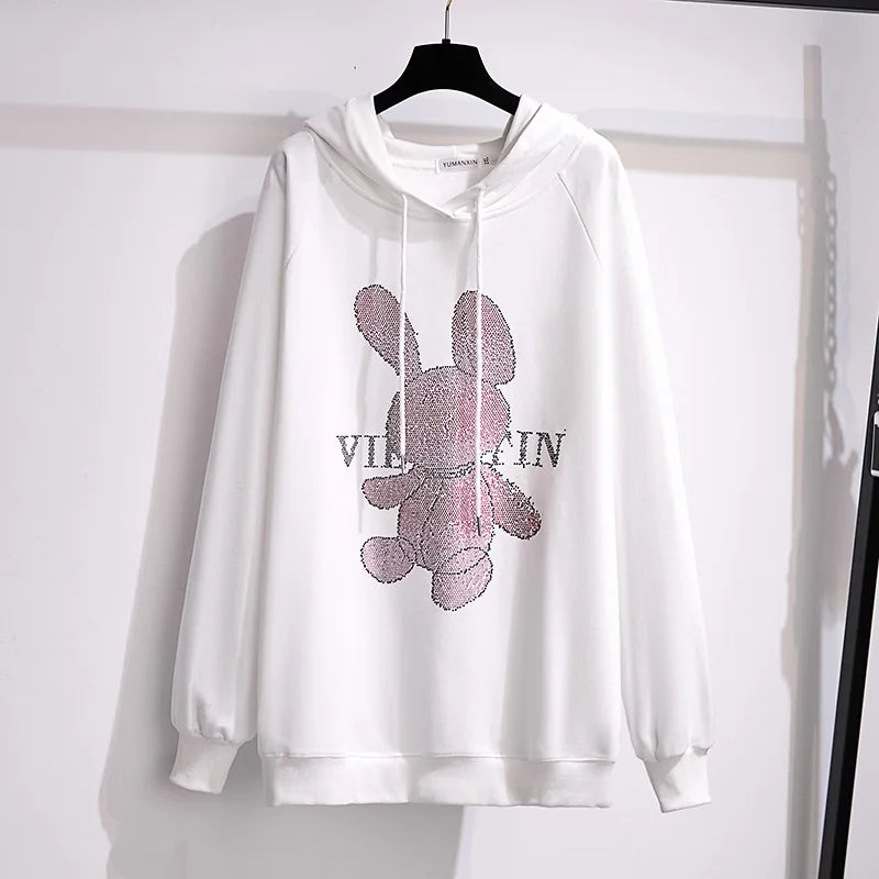 175Kg Plus Größe frauen Fehlschlag 170 Herbst Winter Neue Lose Fleece Cartoon Mit Kapuze Sweatshirt Schwarz Weiß 6XL 7XL 8XL 9XL 10XL 11XL.