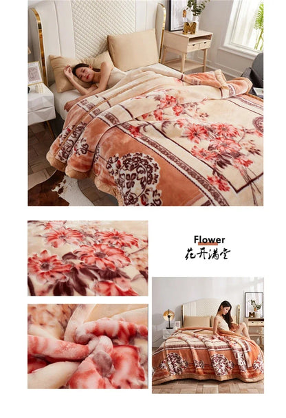 European Style Warm Raschel Blanket for Winter High End Soft Thicken Warmth Weighted Blanket Double Side Flocked Comforter Duvet