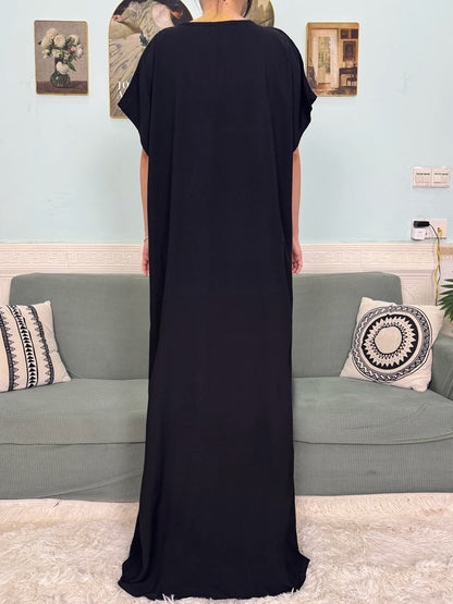 Muslimische Reine Abayas Für Frauen Dubai Baumwolle Applikationen Lose Fit Femme Robe Türkei Islam Traditionelle Kleider Mit Kopftuch Turban.