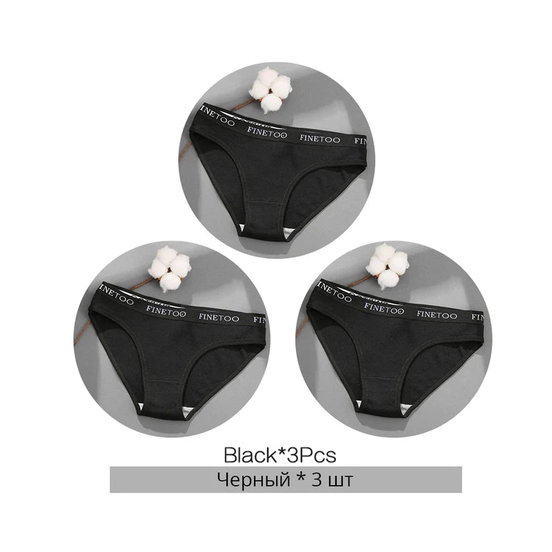 FINETOO 3PCS/Set Women's Underwear Cotton Panty Sexy Panties Female Underpants Solid Color Panty Intimates Women Lingerie M-2XL