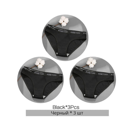 FINETOO 3PCS/Set Women's Underwear Cotton Panty Sexy Panties Female Underpants Solid Color Panty Intimates Women Lingerie M-2XL
