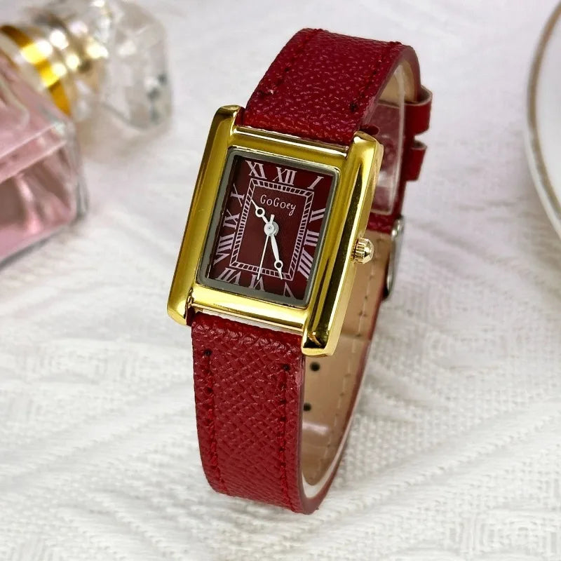 Hot Sale Brand Women Watch Fashion Angola Red Leather Strap Quartz Watch for Women Ladies Girl Dress Luxury Wristwatch Gift.