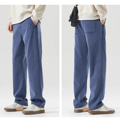 Men's Loose Straight Lyocell Wide Leg Trousers 2025 Autumn Winter Drape Comfortable Versatile Casual Pants Plus Size 5XL