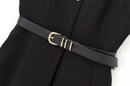 TRZA-Lange Damenweste mit Gürtel, Goldknopf vorne, O-Ausschnitt, ärmellose Weste, weibliche Oberbekleidung, schicke Oberteile, Mode.