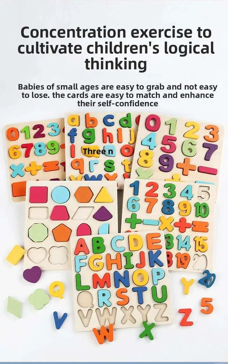 Montessori Toys Letter Numbers Wooden Puzzle Sorting Math Bricks Preschool Early Learning Educational Toys for Children.