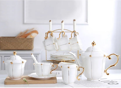 Gold Pearl Bone China Coffee Set British Porcelain Tea Luxury Ceramic Pot Creamer Sugar Bowl Teatime Teapot Cup Mug.