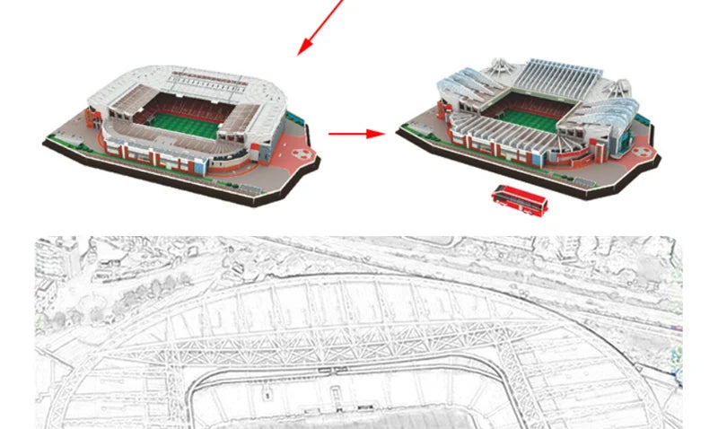 3D Football Stadium Puzzle Paper Model Architecture Kit Adult Kids Craft Building Toy Home Decor Gift Jigsaw Collectible Play.