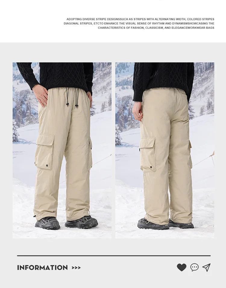 Winter Duck Down Skiing Cargo Pant Men Women Outdoor Thick Warm Loose Casual Sports Techwear Down Pants Track Trouser Sweatpants.