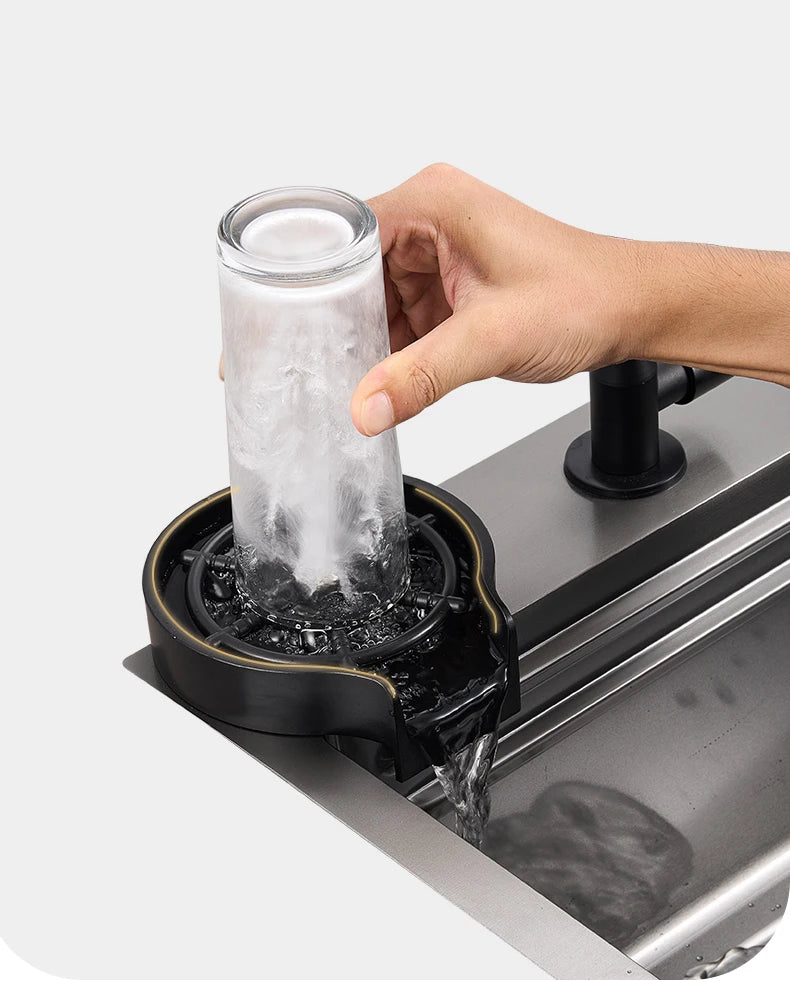 YCRAYS Digital Display Nano Kitchen Sink Large Single Bowl SUS304 Waterfall Faucet Cup Washer Purified Tap Soap Dispenser