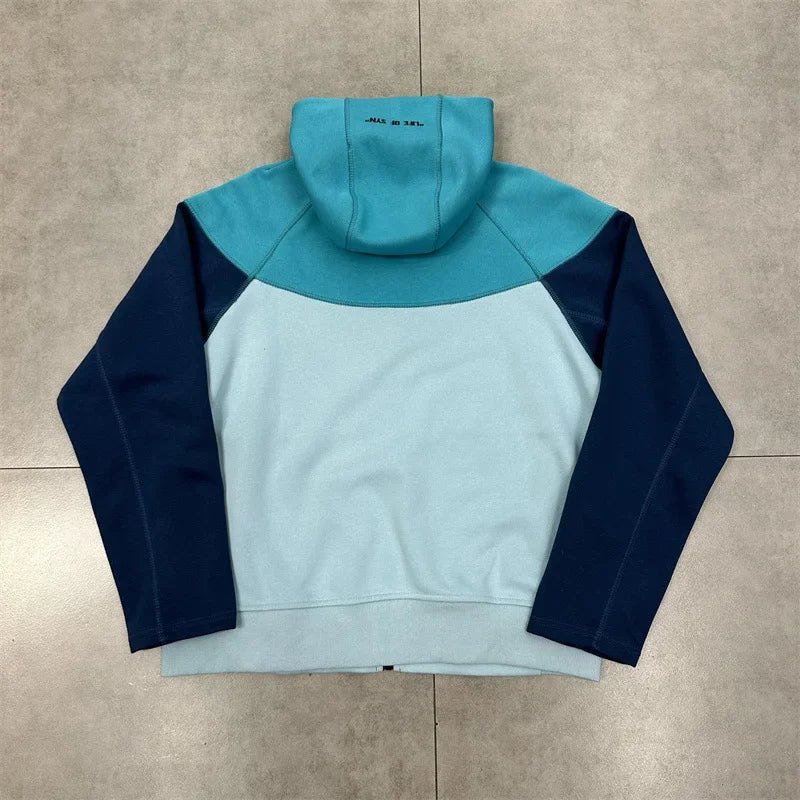 Casual Embroidered Fleece Lined Open Cardigan Hooded Zipper Pants Set for Men And Women Color Block Design by Syna