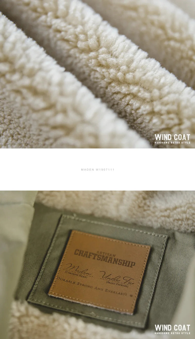 Maden Men's Thick Hooded M-51 Fishtail Cotton Coat Plus Velvet Parka Jacket Green Windbreaker Winter Autumn Men Trench Coat.